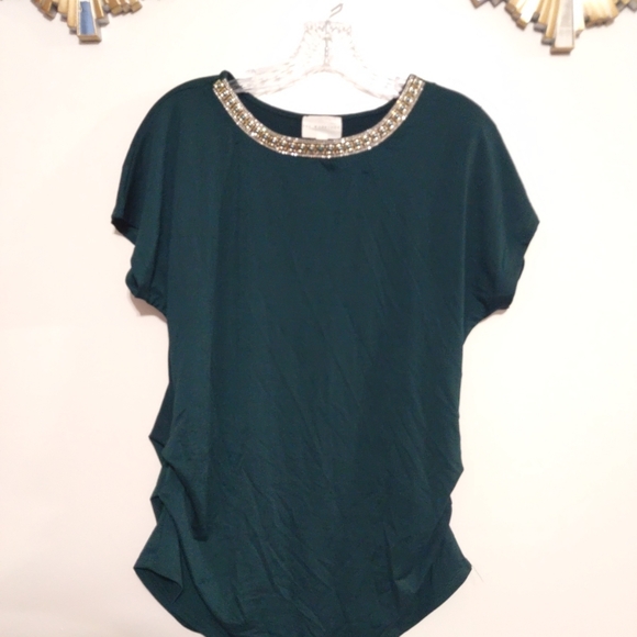 The Workshop Women's Blouse Short Sleeves XL Beaded Neck - Picture 2 of 11